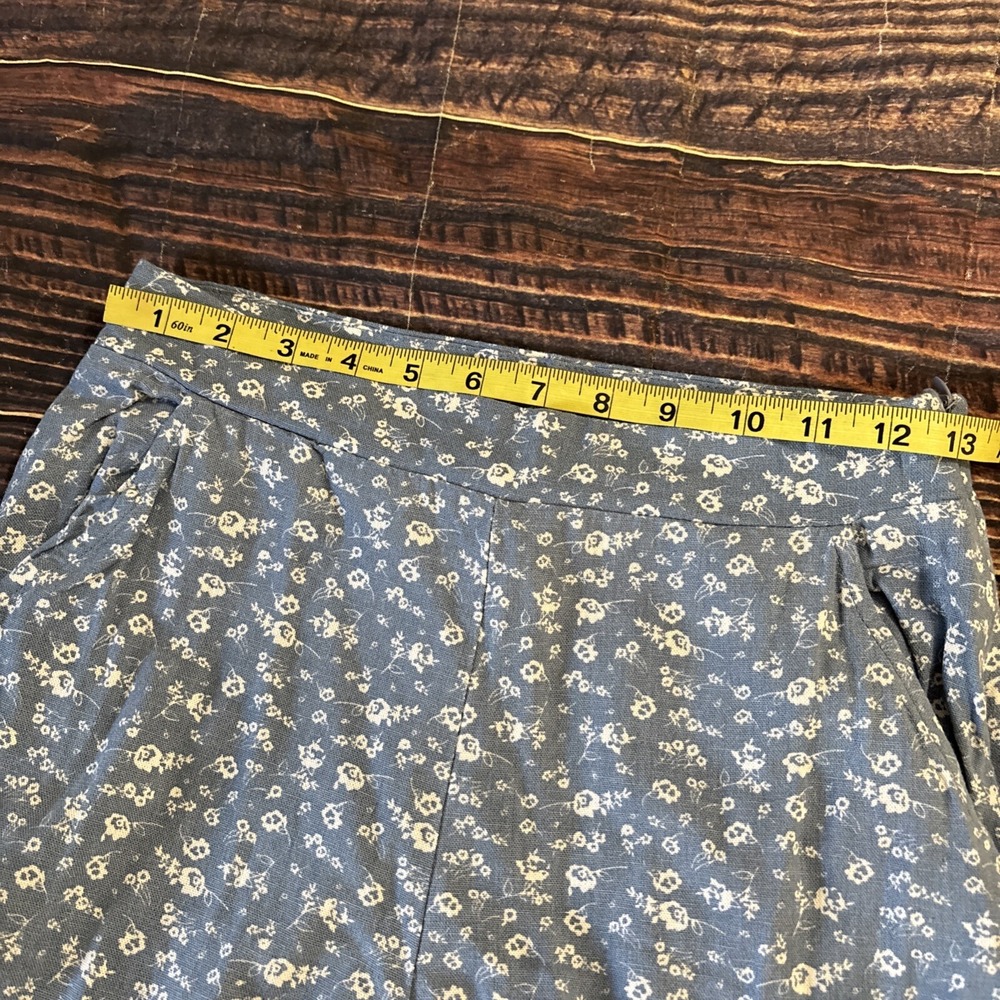 Le Lis Women's Blue Floral Side Zip Crop Wide Leg Pants Small Linen Blend Lined - Picture 4 of 7